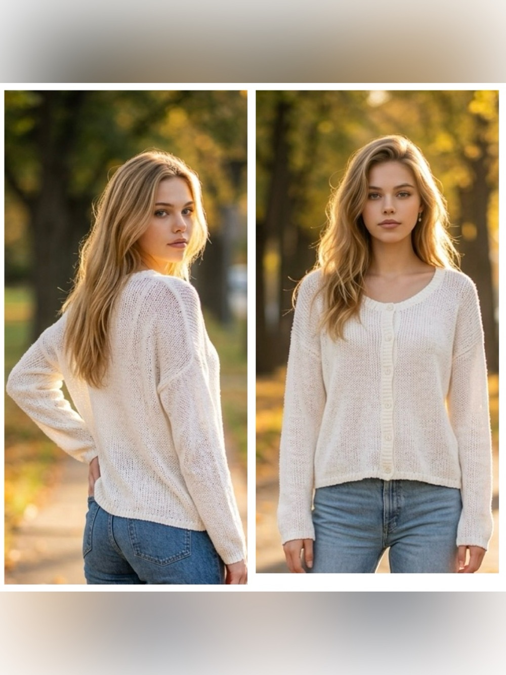 Abercrombie & Fitch Women’s Sz L soft open knit buttoned cardigan Sweater Ivory